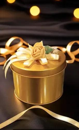 Golden Bloom Tin – Luxury Metallic Gift Box for Weddings & Special Occasions Inam Box Center